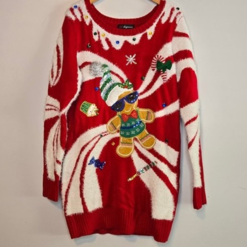 33 Degrees Ugly Christmas Sweater (gingerbread man, sequin/bead details)